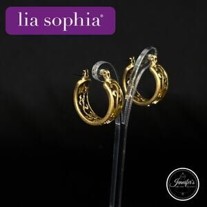 Lia Sophia NWT "Teal Light" Rare Gold Tone Filigree Hoops